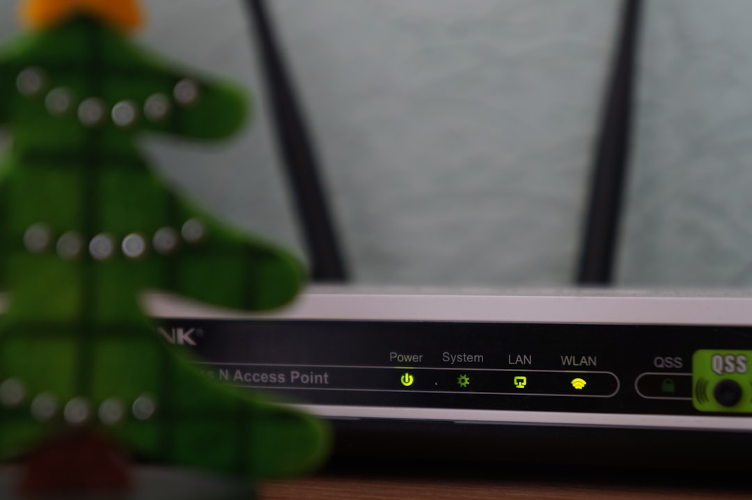 Home Wi-Fi router set up on a table during a network install